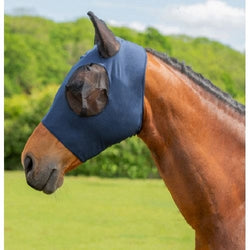 Hy Equestrian Lycra Flex Fly Mask Breathable Stretch Fabric Navy Pony/Cob/Full