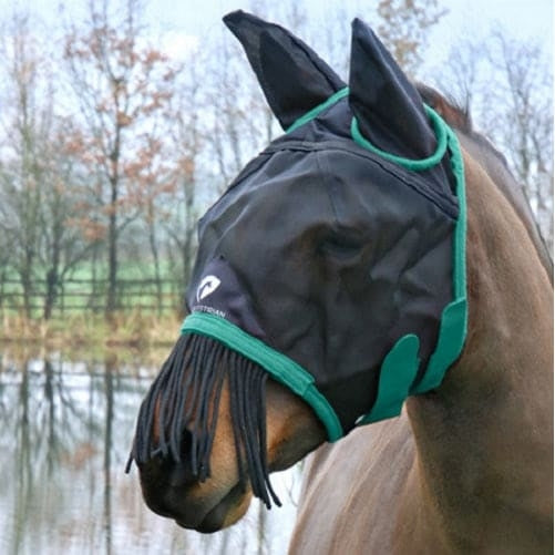 Hy Equestrian Mesh Half Mask With Ears and Fringe Nose Tassels Fly Protection