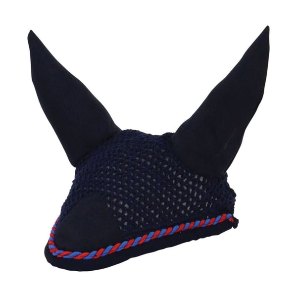 Hy Equestrian Hy Signature Fly Veil Crochet Ears Fly Hood Navy/Red Pony/Cob/Full