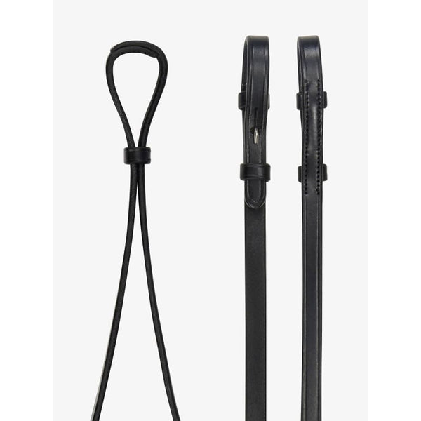 LeMieux Curb Rein Dressage Weymouth Sewn End Narrow Thin Reins Black/Brown