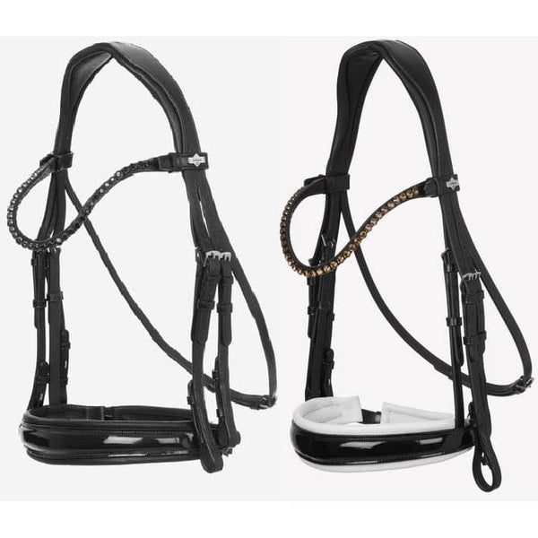 LeMieux Kudos Patent Double Bridle Shaped Padded Comfort Monocrown Black/White