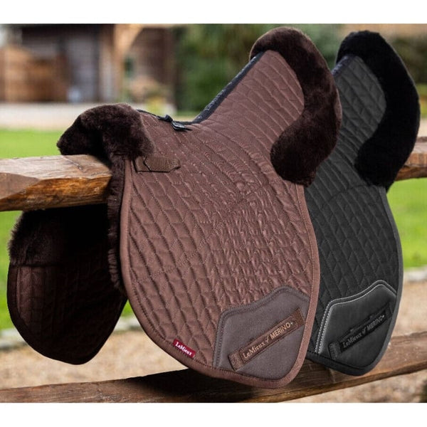 LeMieux Merino+ Half Lined Close Contact Numnah CC Wool Jumping Black/Brown M/L