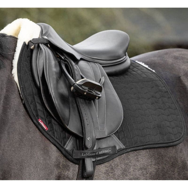 LeMieux Merino+ Half Lined Suede EuroJump Square Wool Saddlepad Black/White M/L