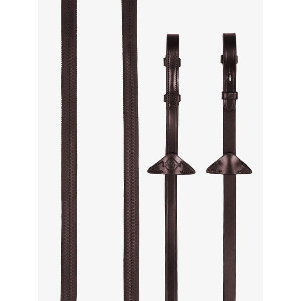 LeMieux Rubber Reins Light Feel Anti Slip Texture Grip Non-Stretch Brown/Brass Cob size SALE