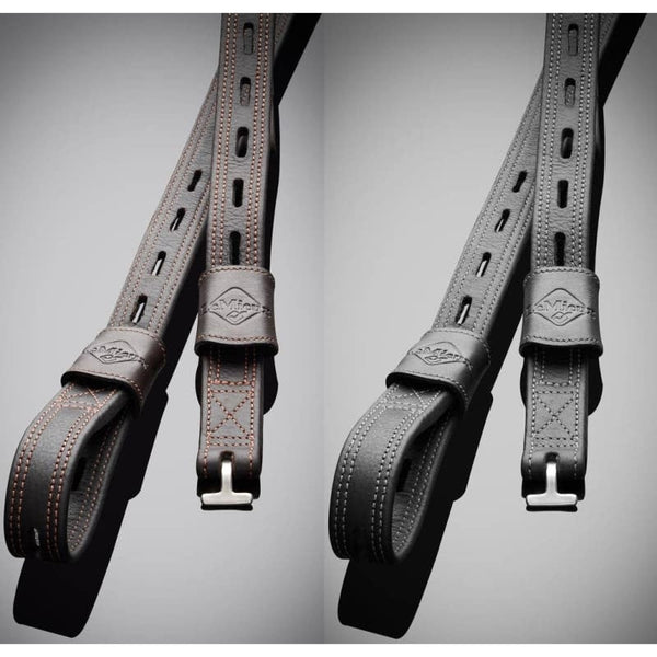 LeMieux Vector Close Contact Stirrup Leathers Mono Nylon Core Webber Brown/Black