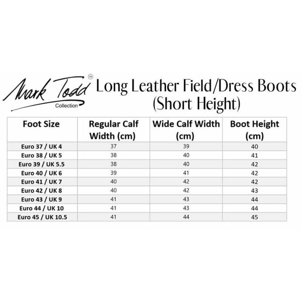 Mark Todd Long Leather Dress Riding Boot Black Standard/Short/Wide 37-45