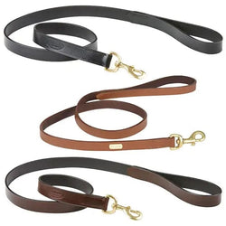 WeatherBeeta Leather Dog Lead With Solid Brass Snap Clip 120cm Tan/Black/Brown