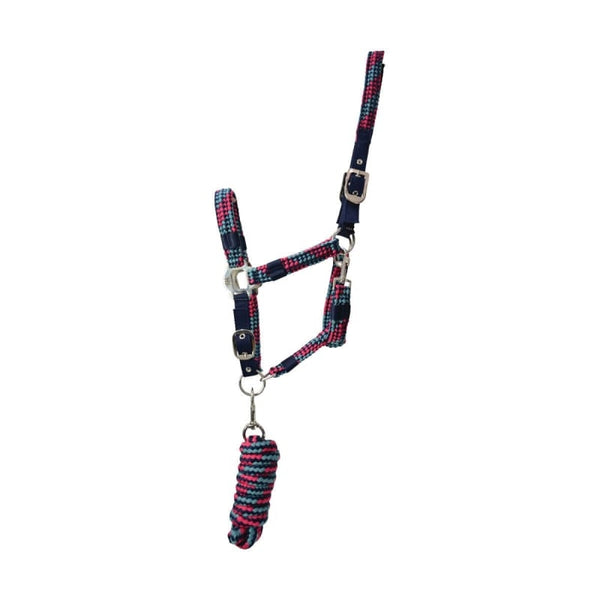 Hy Equestrian Multicolour Adjustable Head Collar with Rope Braided Padded Rope